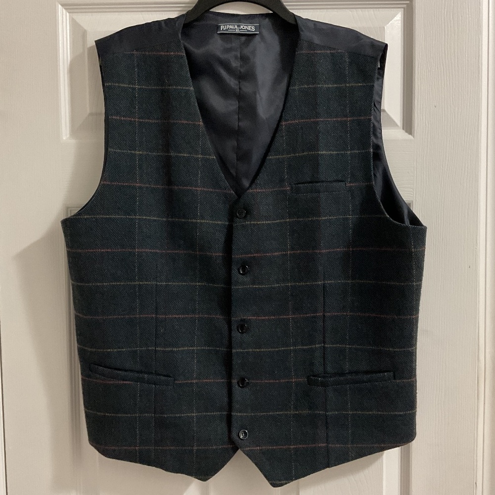Men’s Wool-blend Charcoal Gray Herringbone Vest, XL
